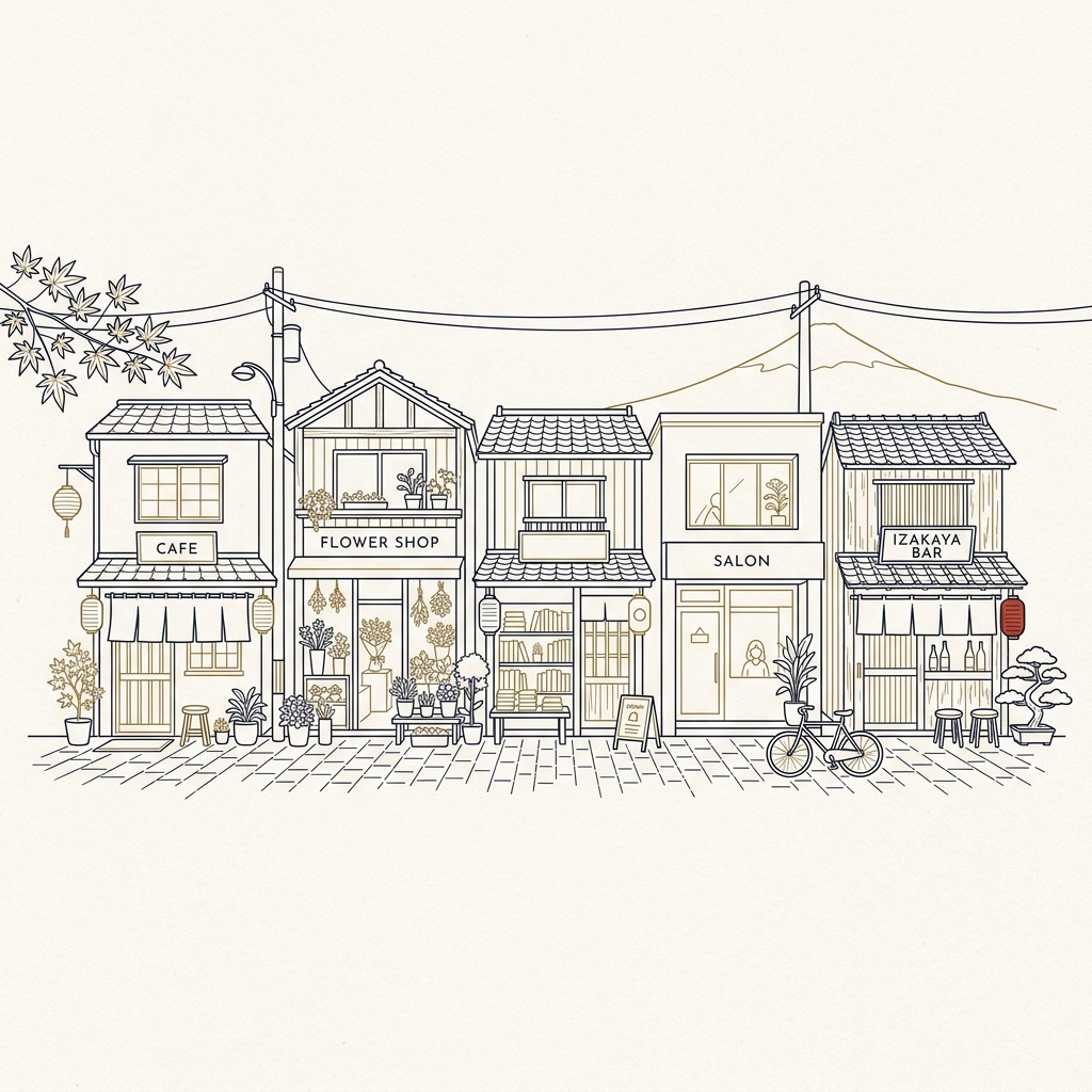 Illustration of unique shops on a street
